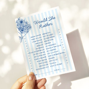 Blue Stripes Bridal Shower Would She Rather Game Card