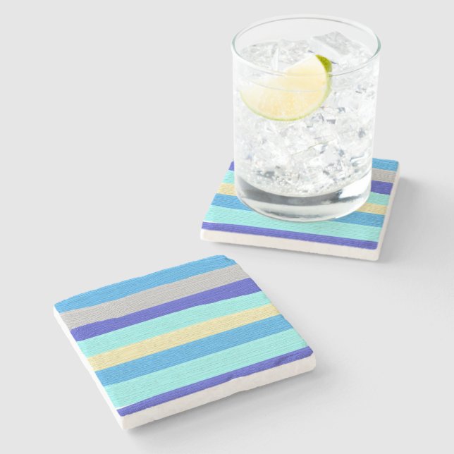 Blue Stripes Brushstrokes  Stone Coaster (Side)