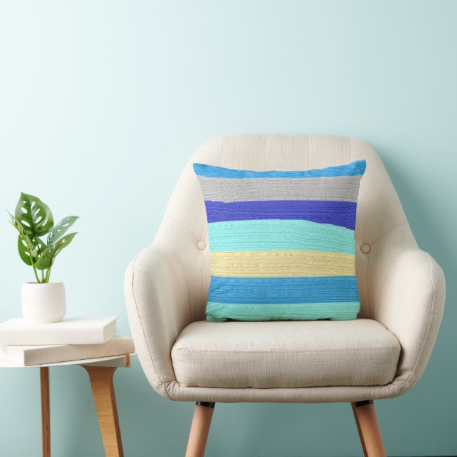 Blue Stripes Brushstrokes  Throw Pillow (Chair)