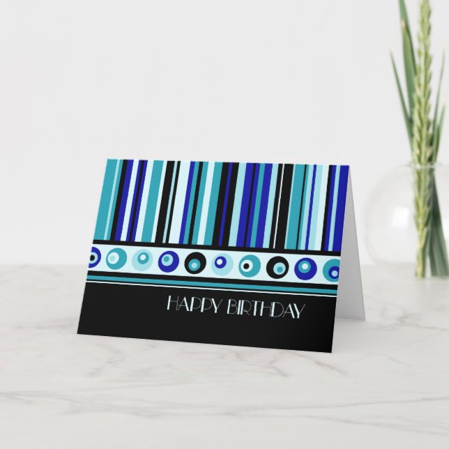 Blue Stripes Business From Group Birthday Card (Front)