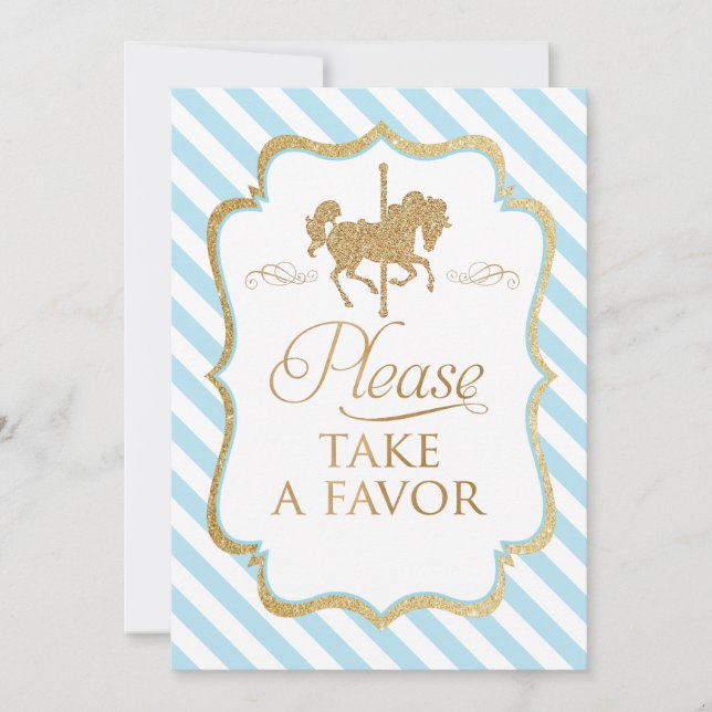 Blue Stripes Carousel Favour Sign Invitation (Front)