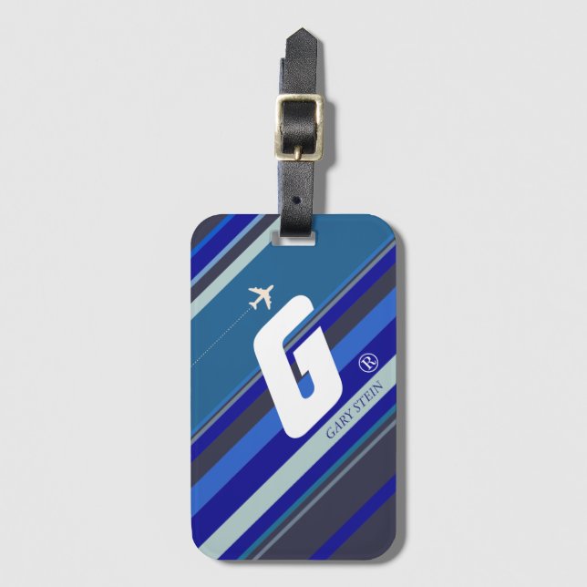 blue stripes custom air travel luggage tag (Front Vertical)