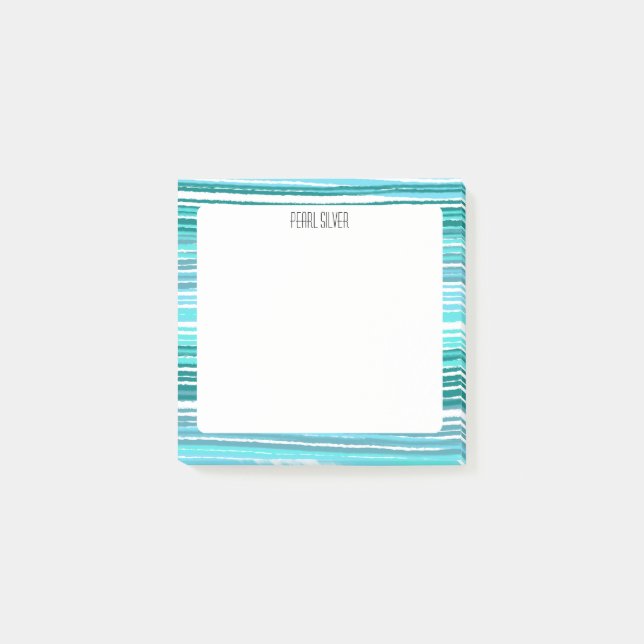 Blue Stripes CUSTOM Chic Monogram Personalised Post-it Notes (Front)