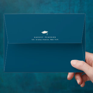 Blue Stripes Custom Graduation Return Address Envelope