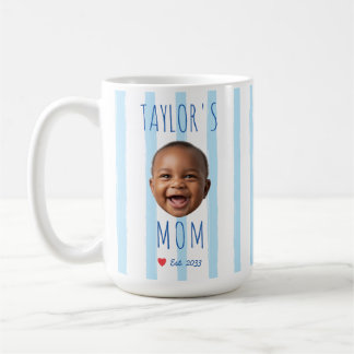 Blue Stripes Custom Photo & Name Baby Face Mom  Coffee Mug