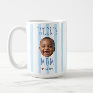 Blue Stripes Custom Photo & Name Baby Face Mum Coffee Mug