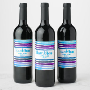 Blue stripes cute watercolor wine label