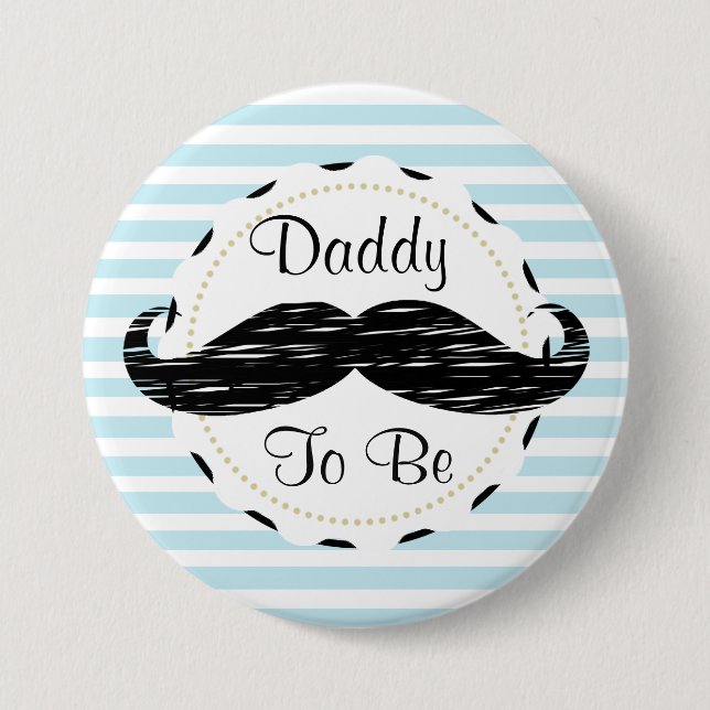Blue Stripes Daddy to be Moustache Baby Shower 7.5 Cm Round Badge (Front)