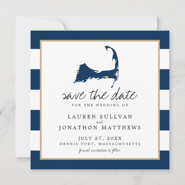 Blue Stripes Dennis Port Cape Cod Save the Date (Front)
