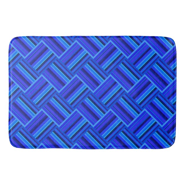 Blue stripes diagonal weave pattern bath mat (Front)