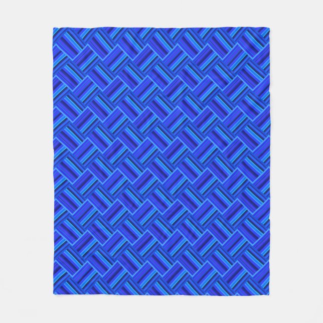Blue stripes diagonal weave pattern fleece blanket (Front)