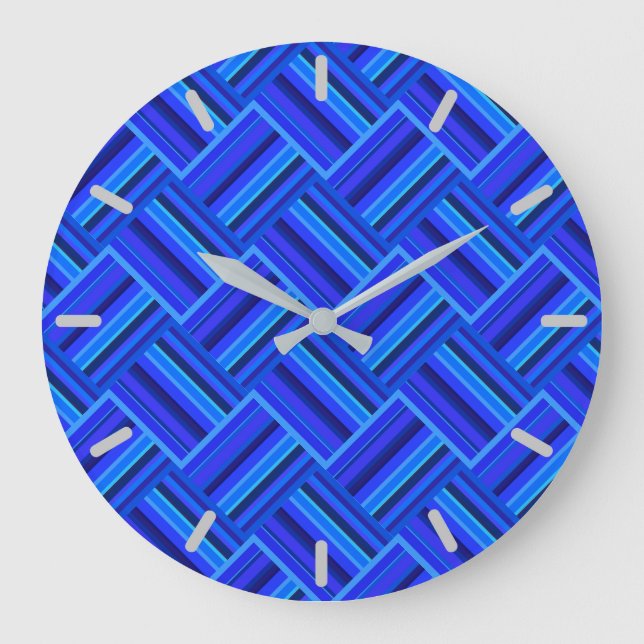 Blue stripes diagonal weave pattern large clock (Front)