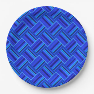 Blue stripes diagonal weave pattern paper plate