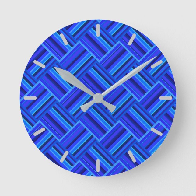 Blue stripes diagonal weave pattern round clock (Front)