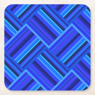 Blue stripes diagonal weave pattern square paper coaster