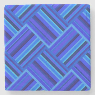 Blue stripes diagonal weave pattern stone coaster