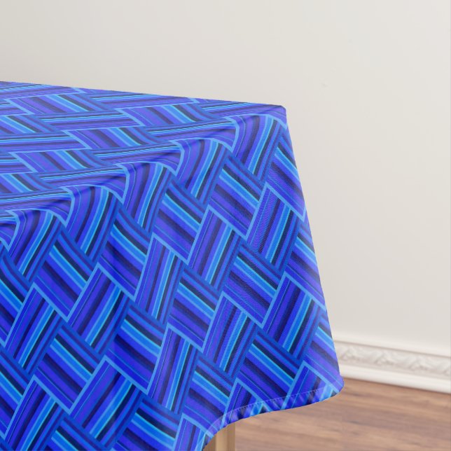 Blue stripes diagonal weave pattern tablecloth (In Situ)