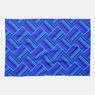 Blue stripes diagonal weave pattern tea towel