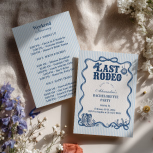 Blue Stripes Disco Last Rodeo Bachelorette Invitation