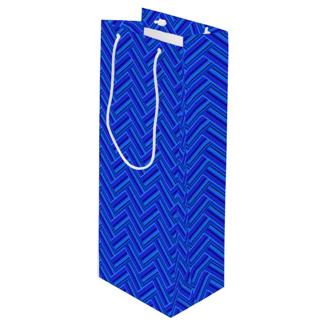 Blue stripes double weave pattern wine gift bag (Front Angled)