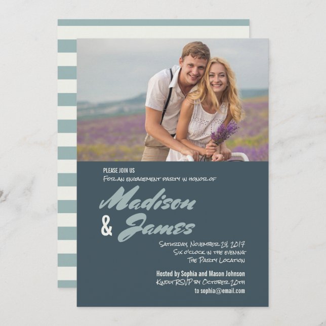 Blue Stripes | Engagement Party Invitations (Front/Back)