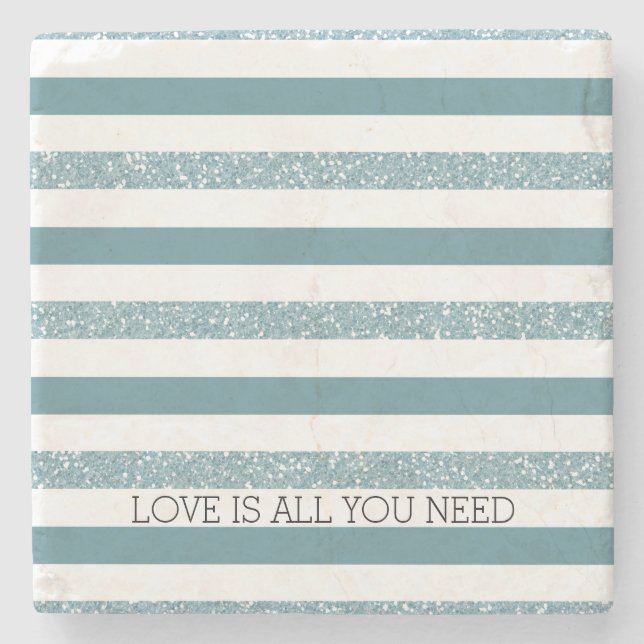 Blue Stripes Faux Glitter Stone Coaster (Front)