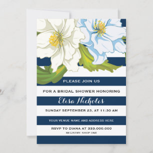Blue stripes & flowers wedding bridal shower invitation