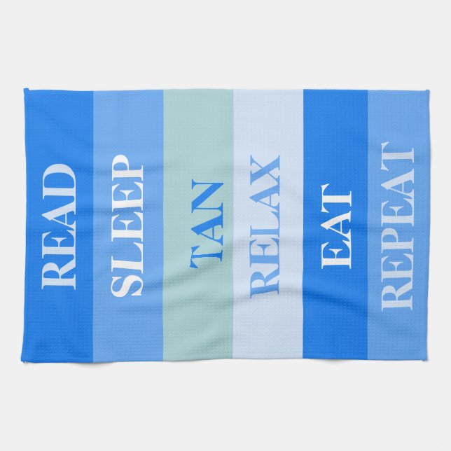 Blue Stripes Funny Words Tea Towel (Horizontal)