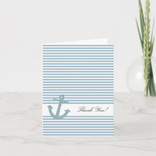 Blue Stripes Glitter Nautical Anchor Thank You Card