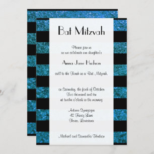 Blue Stripes, Glitter Stripes, Lines, Bat Mitzvah Invitation