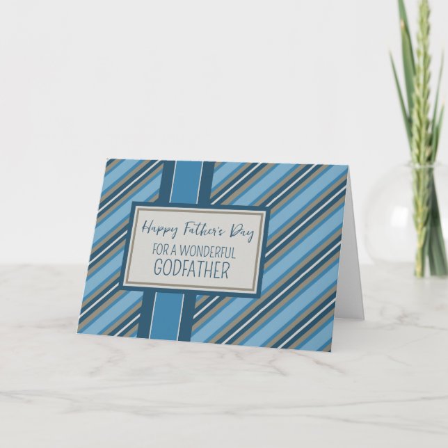 Blue Stripes Godfather Happy Father's Day Card (Front)
