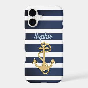 Blue Stripes & Gold Anchor Nautical