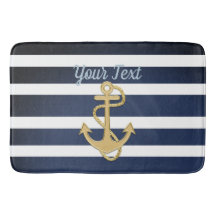 Blue Stripes & Gold Anchor Nautical