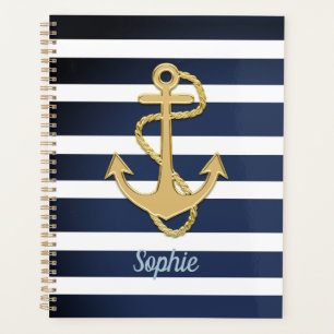 Blue Stripes & Gold Anchor Nautical Planner