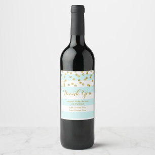 Blue Stripes Gold Confetti Baby Shower Wine Label