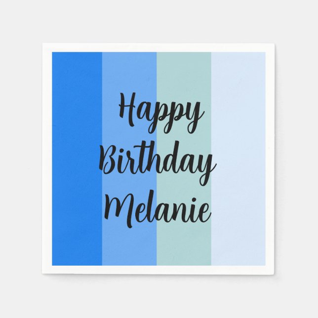 Blue Stripes Happy Birthday Napkin (Front)