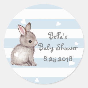 Blue Stripes Heart Bunny Baby Shower Stickers