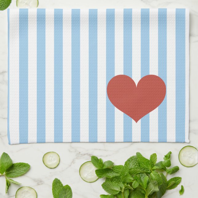 Blue Stripes & Heart Tea Towel (Folded)