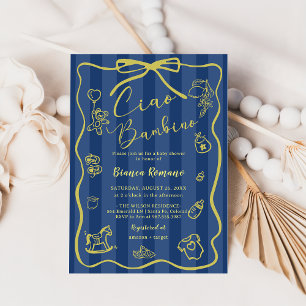 Blue Stripes Italian Themed Ciao Bambino Invitation