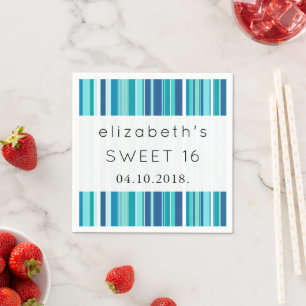 Blue Stripes, Lines, Striped Pattern, Sweet 16 Napkin