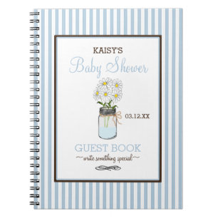 Blue Stripes Mason Jar Baby Shower Guest Book  