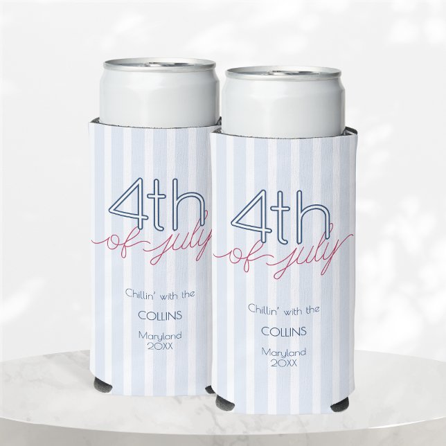 Blue Stripes Modern 4th of July Summer Party Seltzer Can Cooler (Blue Stripes Modern 4th of July Summer Party Seltzer Can Cooler)