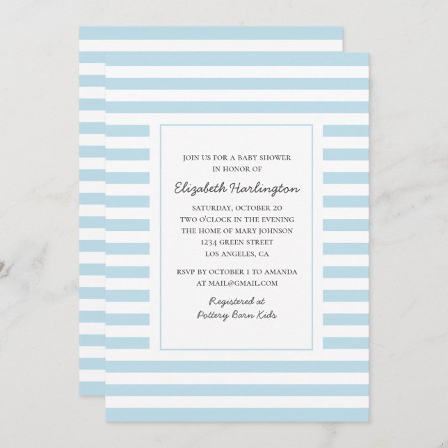 Blue stripes. Modern striped boy baby shower Invitation (Front/Back)