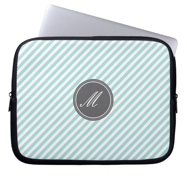 Blue Stripes Monogram Laptop Sleeve (Front)
