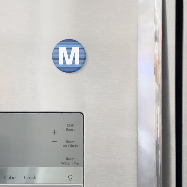 Blue Stripes Monogram Letter Kids' Art Magnet (In Situ (Fridge))