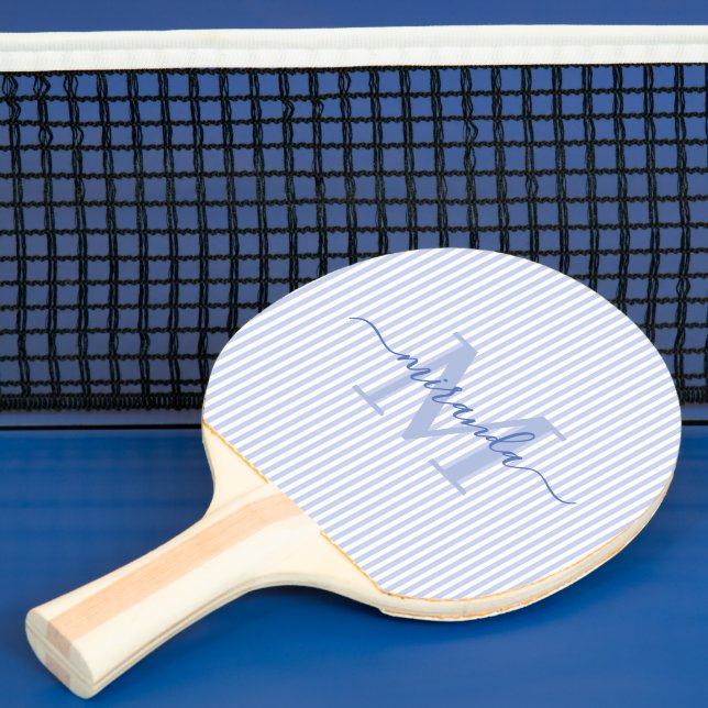Blue Stripes Monogram Name Ping Pong Paddle (Insitu)
