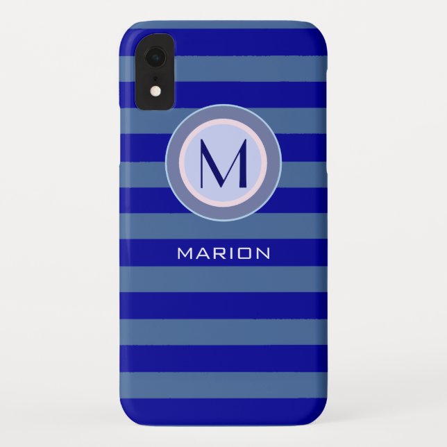 blue stripes monogrammed Case-Mate iPhone case (Back)