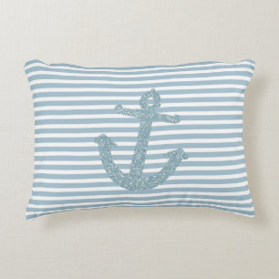 Blue Stripes Nautical Anchor Decorative Cushion