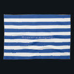 Blue Stripes on any Colour with Custom Text Tea Towel<br><div class="desc">Horizontal stripes against white. White lines can be recolored - feel free to play with the background colour to create new effects! Your own text/name can easily be modified in all ways.</div>