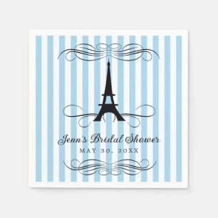 Blue Stripes Paris Eiffel Tower   Bridal Shower Napkin